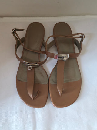 Hermès Olivia Brown Leather T-Strap Sandals 36 sz