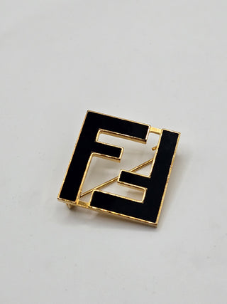 Fendi Gold-tone Forever Fendi FF logo Enamel Brooch