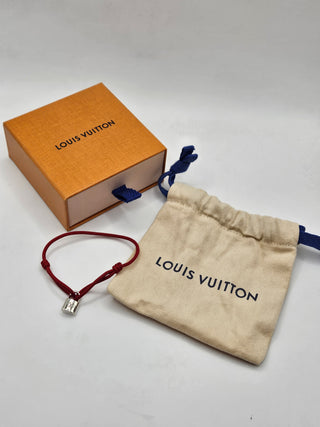 Louis Vuitton Red Silver Lockit Cord Bracelet