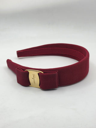 Salvatore Ferragamo Red Gold-tone logo bow headband