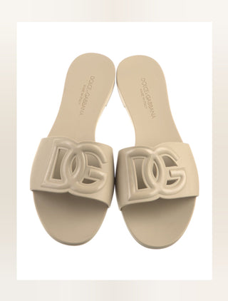 Dolce and Gabana Ivory rubber DG logo slide sandals 37 sz