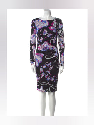 Emilio Pucci Purple Multicolor Floral Printed Knee-Length Dress 42 sz