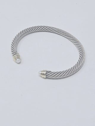 David Yurman Sterling Silver Pearl Caps Cable cuff bracelet