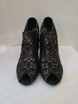 Louis Vuitton Black suede LV Monogram peep-toe booties 38.5 sz