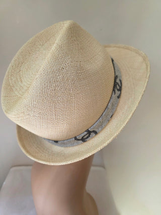 Chanel Beige 2022 Interlocking CC Raffia Fedora Hat S sz