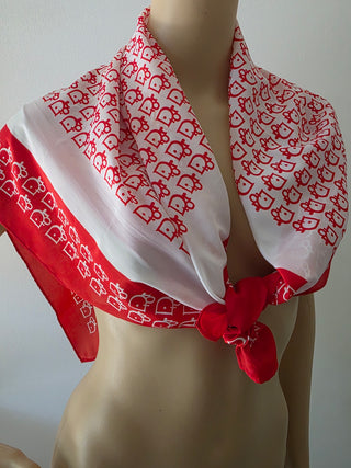 Christian Dior Red White CD Silk Printed Scarf