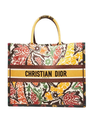 Christian Dior Orange Red Multicolor Paisley Canvas Large Book Tote Bag