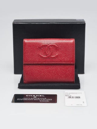 Timeless CHANEL Red Caviar Leather CC Compact French Purse Wallet