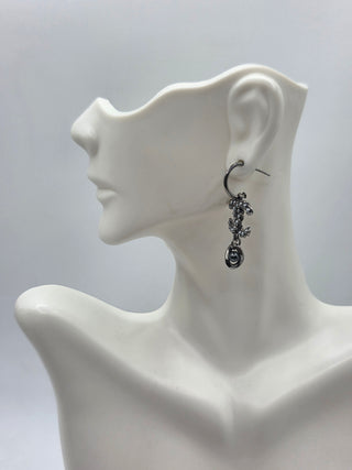 Chanel Silver-tone Ruthenium Metal CC Faux Pearl Drop Earrings
