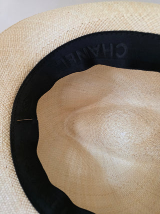 Chanel Beige 2022 Interlocking CC Raffia Fedora Hat S sz