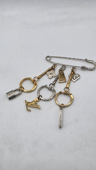 Louis Vuitton Goldtone and Silvertone Safety Pin LV Lock Heart Brooch