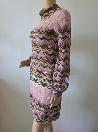 M Missoni Pink Multicolor Wool long-sleeved Dress IT 44