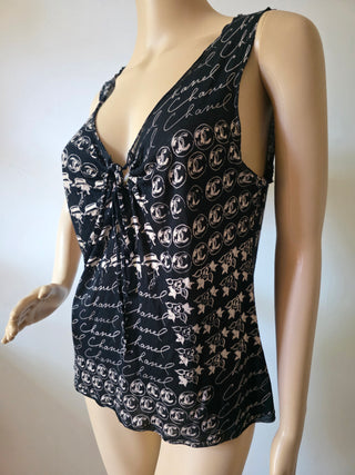 Chanel Black Interlocking CC Logo sleeveless top L sz
