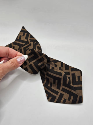 Fendi Brown Zucca Logo Printed Bow Hair Clip