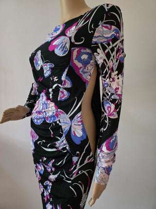 Emilio Pucci Purple Multicolor Floral Printed Knee-Length Dress 42 sz