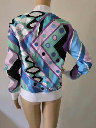 Emilio Pucci Blue Multicolor 
Silk Signature Printed Jacket S sz