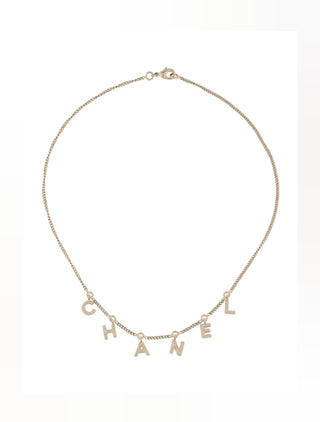 Chanel Gold-tone C-H-A-N-E-L logo charm Collar Necklace