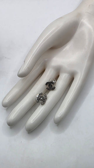 Chanel Silver-tone Interlocking CC Tweed Stud Earrings