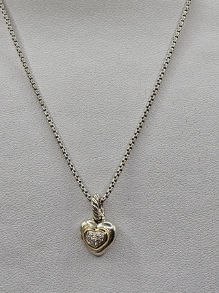 David Yurman Sterling Silver Diamond Petite Cable Heart Pendant Necklace