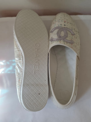 Chanel White 2019 Interlocking CC Logo Espadrilles 40 sz