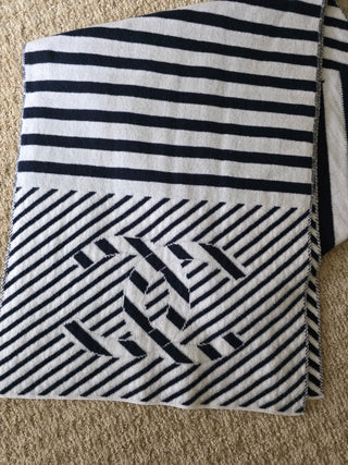 Chanel Blue White Cashmere Interlocking CC Logo Scarf