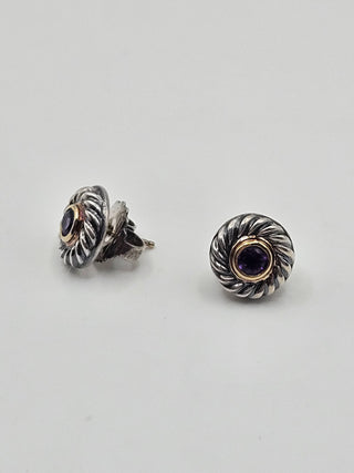 David Yurman Sterling Silver Two-Tone Amethyst Cookie Stud Earrings