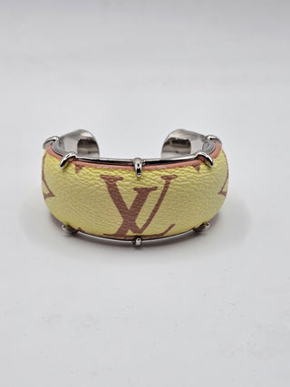 Louis Vuitton Silver-tone LV Monogram Wide Cuff Bracelet