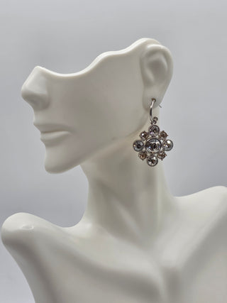Chanel Silver-tone Strass Interlocking CC Drop Earrings