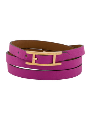 Hermès Purple Leather Hapi 3 MM Wrap Bracelet