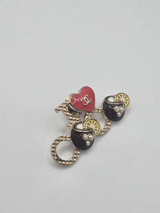 Chanel Gold-tone Faux Pearl Enamel I Love Coco Logo Pin