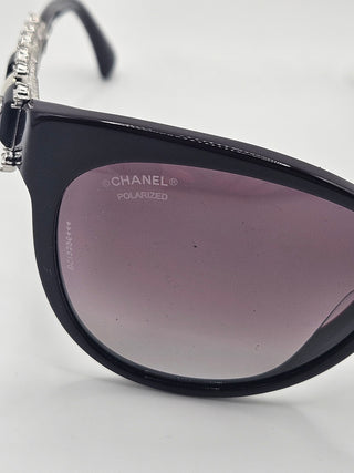 Chabel Burgundy Black Interlocking CC Logo Cat-Eye Sunglasses