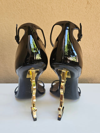 Saint Laurent Black Patent Leather Ankle Strap Sandals 39.5 sz