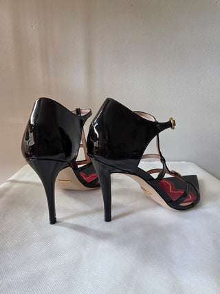 Gucci Patent Leather GG Charm T-Strap Sandals 36.5 sz