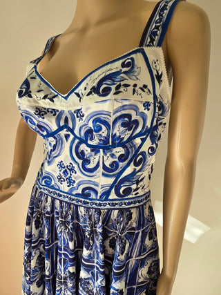 Dolce & Gabbana White Blue Printed Silk Mini Dress 44 sz NWT
