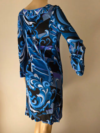 Emilio Pucci Blue Multicolor Signature Print Dress 6 sz