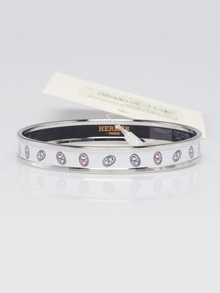 Hermes Jasmin Enamel Printed Narrow Bangle Bracelet Size 65
