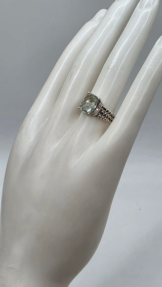 David Yurman Sterling Silver Prasiolite Diamond Petite Wheaton Cocktail Ring 6.75 sz