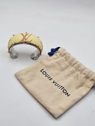 Louis Vuitton Silver-tone LV Monogram Wide Cuff Bracelet