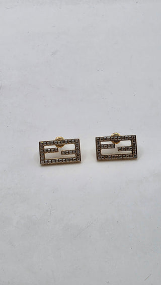 Fendi Gold-tone FF Crystal Baguette Stud Earrings