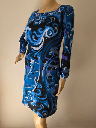 Emilio Pucci Blue Multicolor Signature Print Dress 6 sz