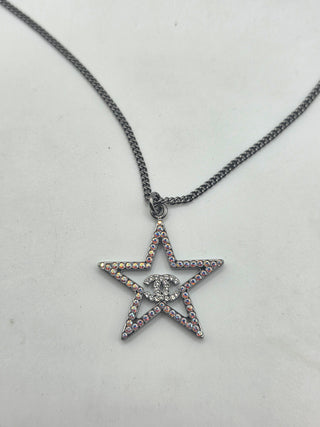 Chanel Silver-tone Strass Interlocking CC Star Pendant Necklace