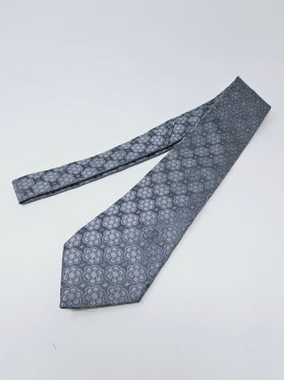 CHANEL Metallic Grey Camellia CC logo Silk Tie