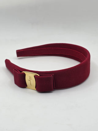Salvatore Ferragamo Red Gold-tone logo bow headband
