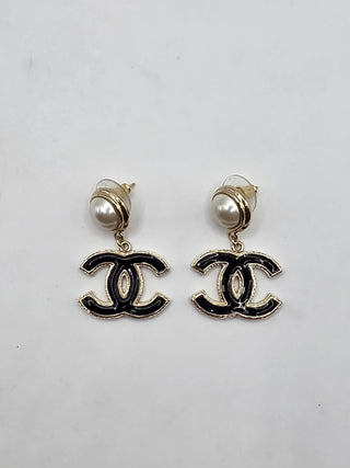Chanel Gold-tone 2024 Faux Pearl Enamel Interlocking CC Drop Earrings
