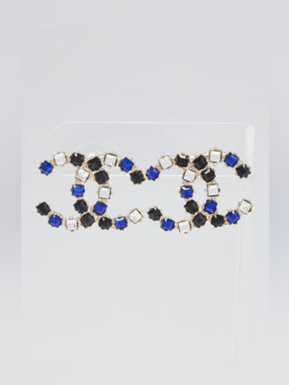 Chanel Gold Metal Multicolor Crystal CC Stud Earrings