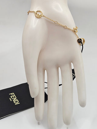 Fendi Gold-tone Crystal 'F is Fendi' Logo Station Link Bracelet