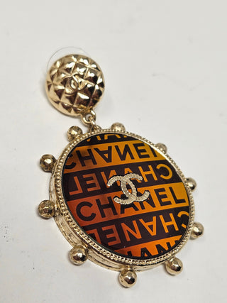 CHANEL Gold tone CC Logo Oversized Drop Earrings