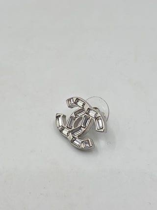 Chanel Silver-tone 2022 Strass Interlocking CC Mismatched Stud Earrings