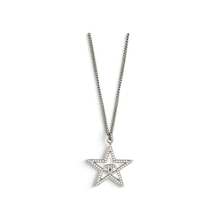 Chanel Silver-tone Strass Interlocking CC Translucent Star Pendant Necklace