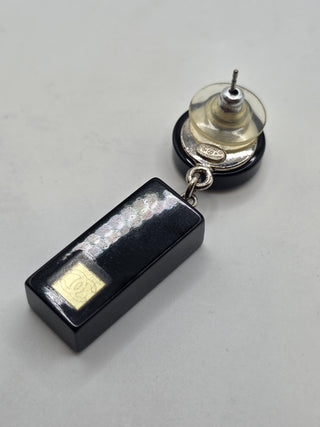 Chanel Black Resin Interlocking CC Drop Earrings